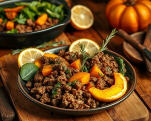 Carne Moída com Abóbora e Espinafre