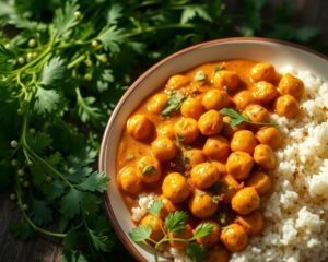 Grão-de-bico com Curry e Arroz de Couve-flor