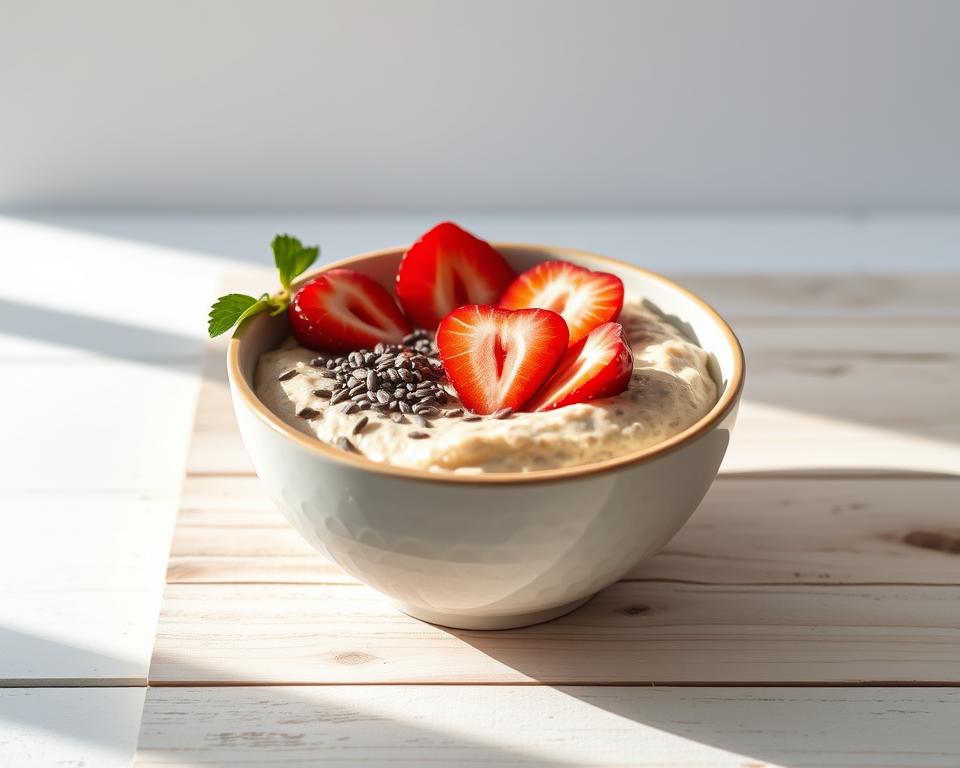Overnight Oats com Chia e Morango Overnight Oats com Chia e Morango