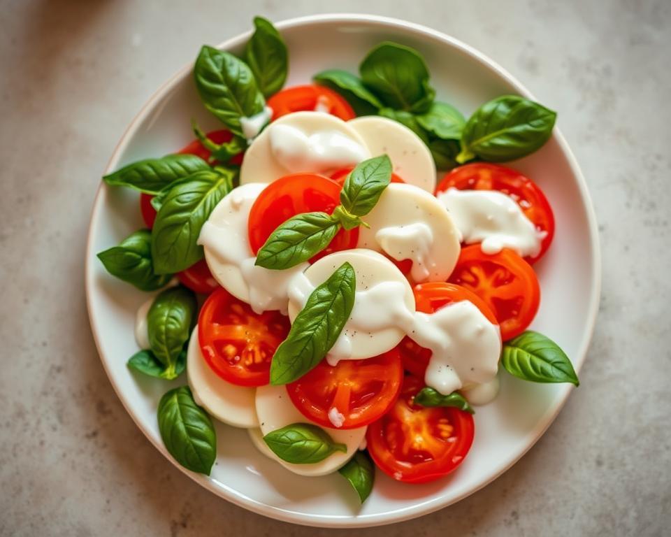 Salada Caprese com Molho de Iogurte Salada Caprese com Molho de Iogurte