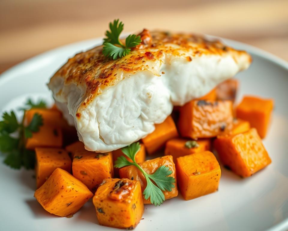 Tilápia ao Forno com Batata-Doce Tilápia ao Forno com Batata-Doce
