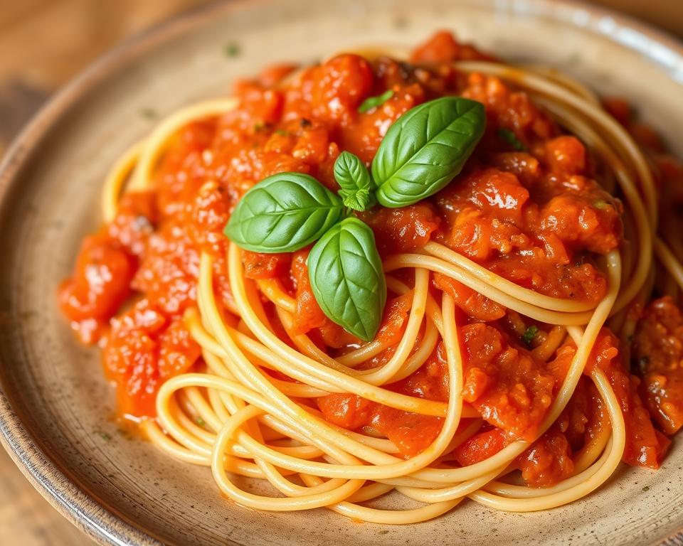 espaguete integral com molho de tomate natural