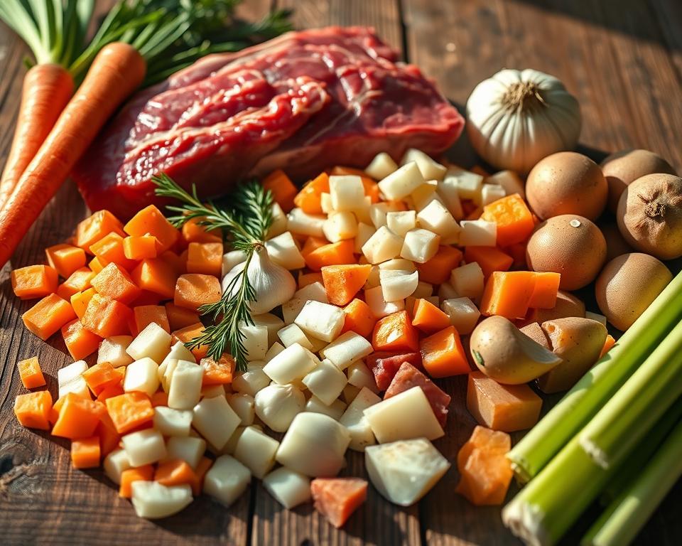 ingredientes essenciais carne com legumes