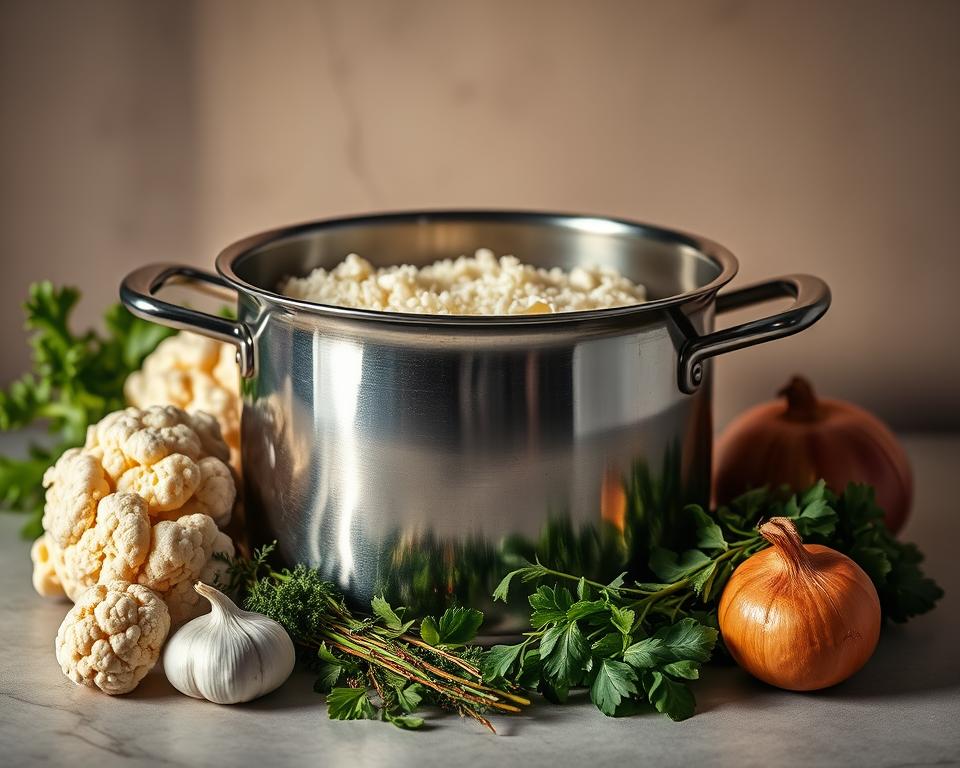 preparo de arroz de couve-flor preparo de arroz de couve-flor