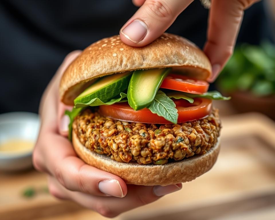 preparo de hambúrguer vegetariano