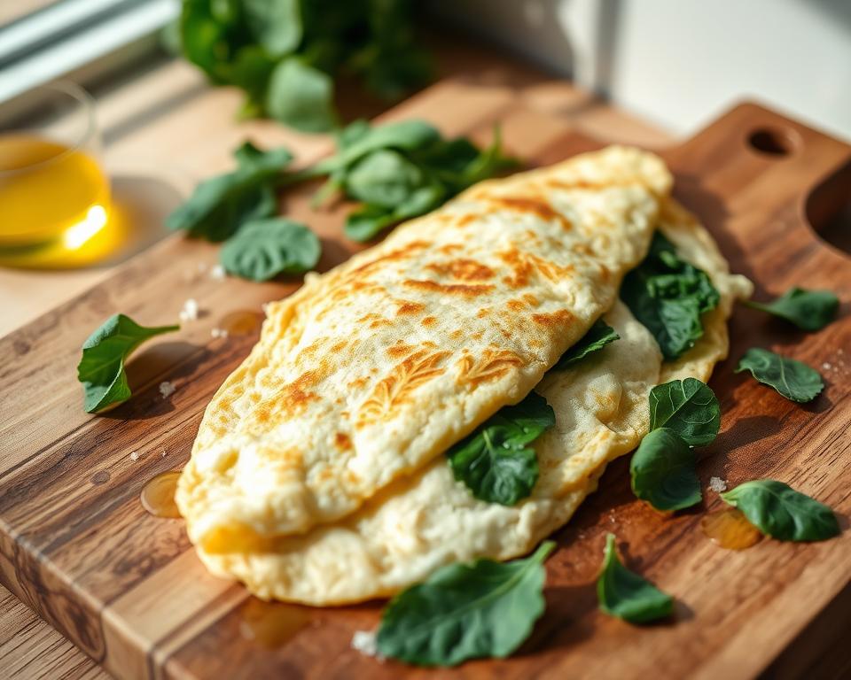 preparo de omelete de claras com espinafre